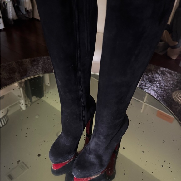 Christian Louboutin Black Suede Ankle Boots with Red Soles - Picture 1 of 4